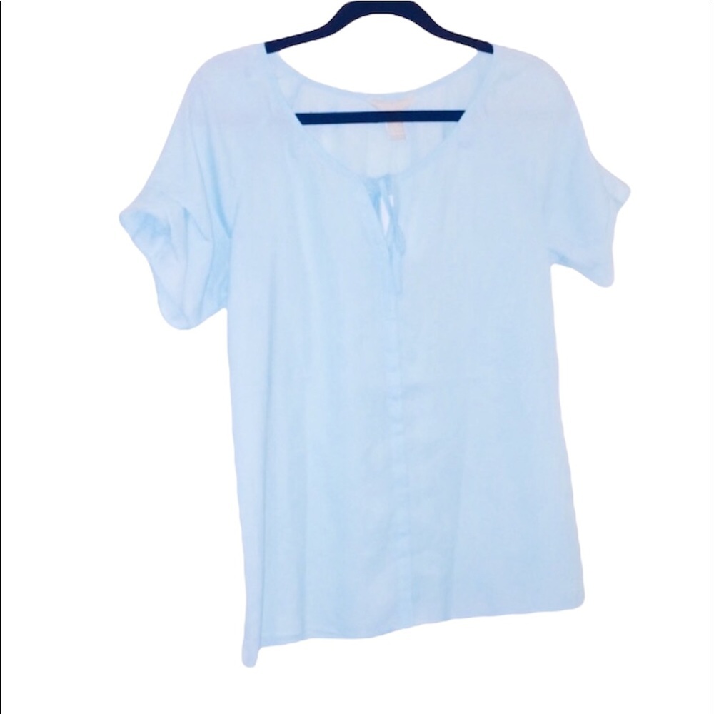 NWT Banana Republic: Medium Baby Blue Sheer Short Sleeve Blouse